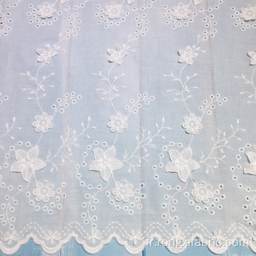 tissu de broderie en coton beige avec bordure en dentelle 3d blanche